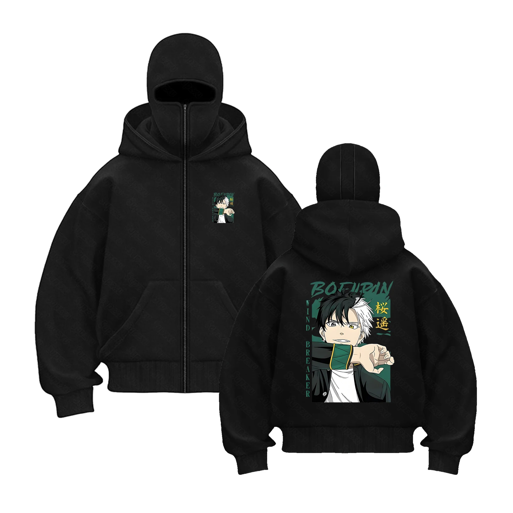 高品質ジッパーアニメカジュアルさくらハルカプリントフード付きスウェットシャツ男性用、長袖パーカー秋男性ルーズ