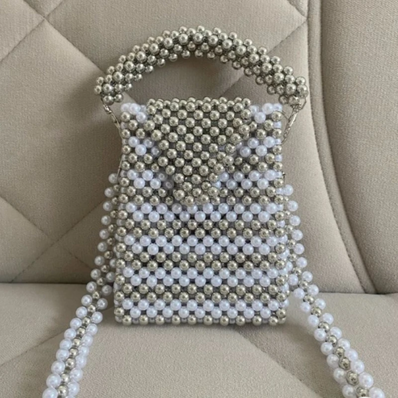 

Shoulder Strap Crossbody Flip Phone Bag Versatile Splicing Contrasting Color Acrylic Bead Women's Bags Customizable for Carrying