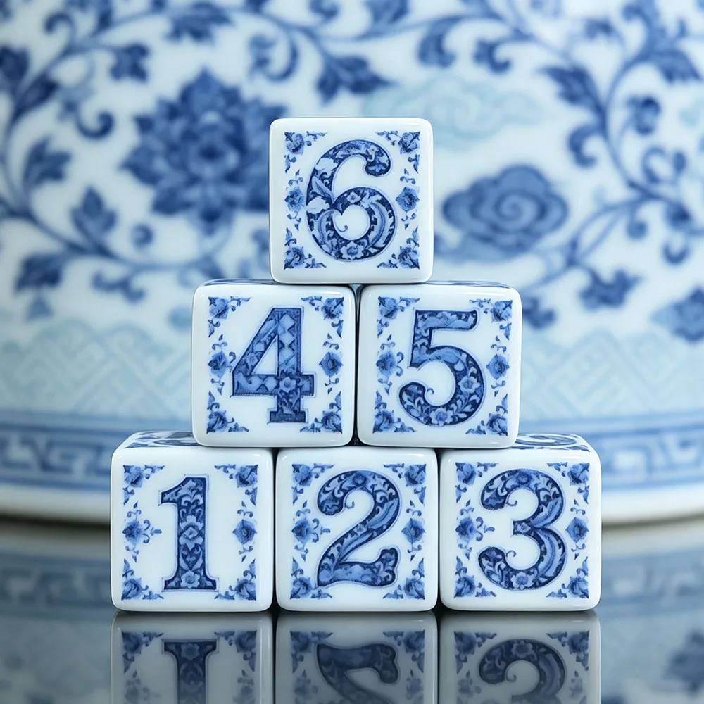 12 Stück bedruckte Acryl-D6-Würfel im orientalischen blauen Blumen-Porzellan-Stil, 16 mm, sechsseitige Spielwürfel, Tischspielwürfel für D&D-RPG-Brettspiele