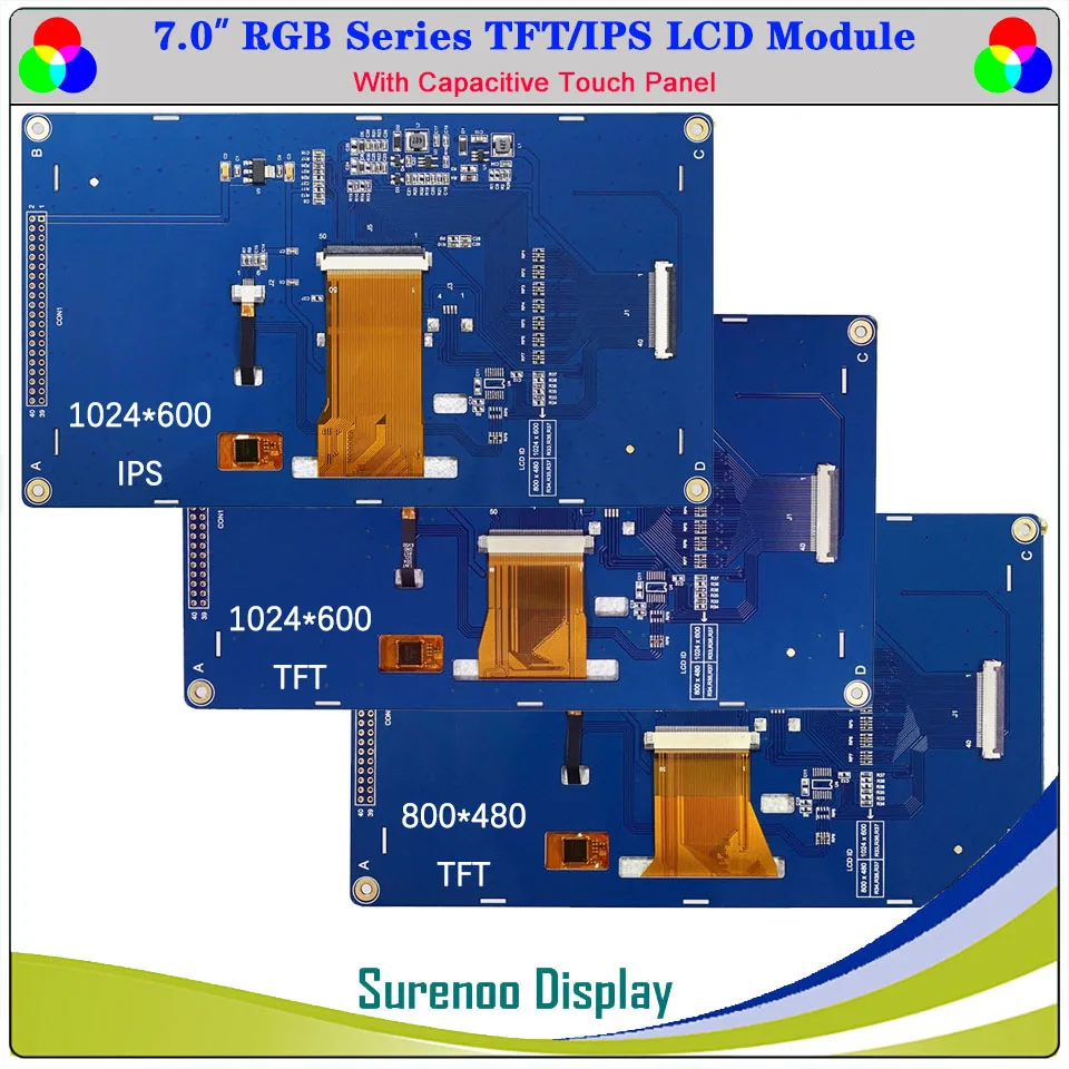 Imagem -02 - Polegadas 1024*600 800*480 40p_rgb Tft Ips Tela de Toque Capacitivo Módulo Lcd Painel Compatível Alientek Stm32 Placa 7.0