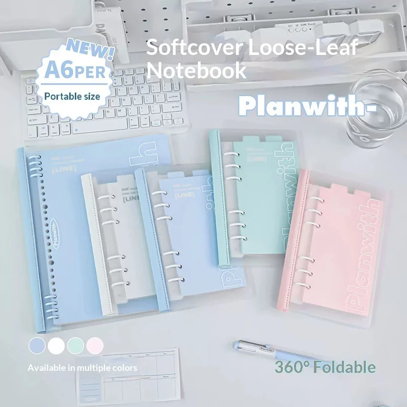 Loose Leaf A6 Pocket Journal Soft Cover Cute Aesthetic Lined Planner for Student Portable Diary Notebook Hand