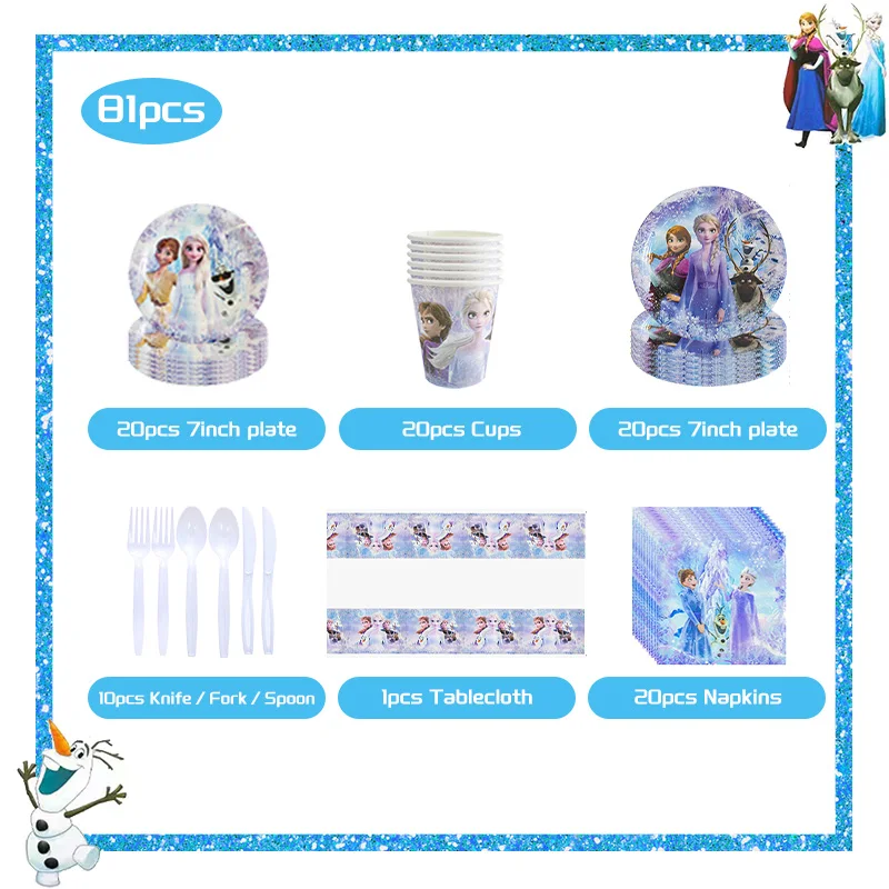 Snow Queen Birthday Party Decoration Hanging Banner Candy Box Tableware With Anna And Elsa Theme For Kid Party Decoration