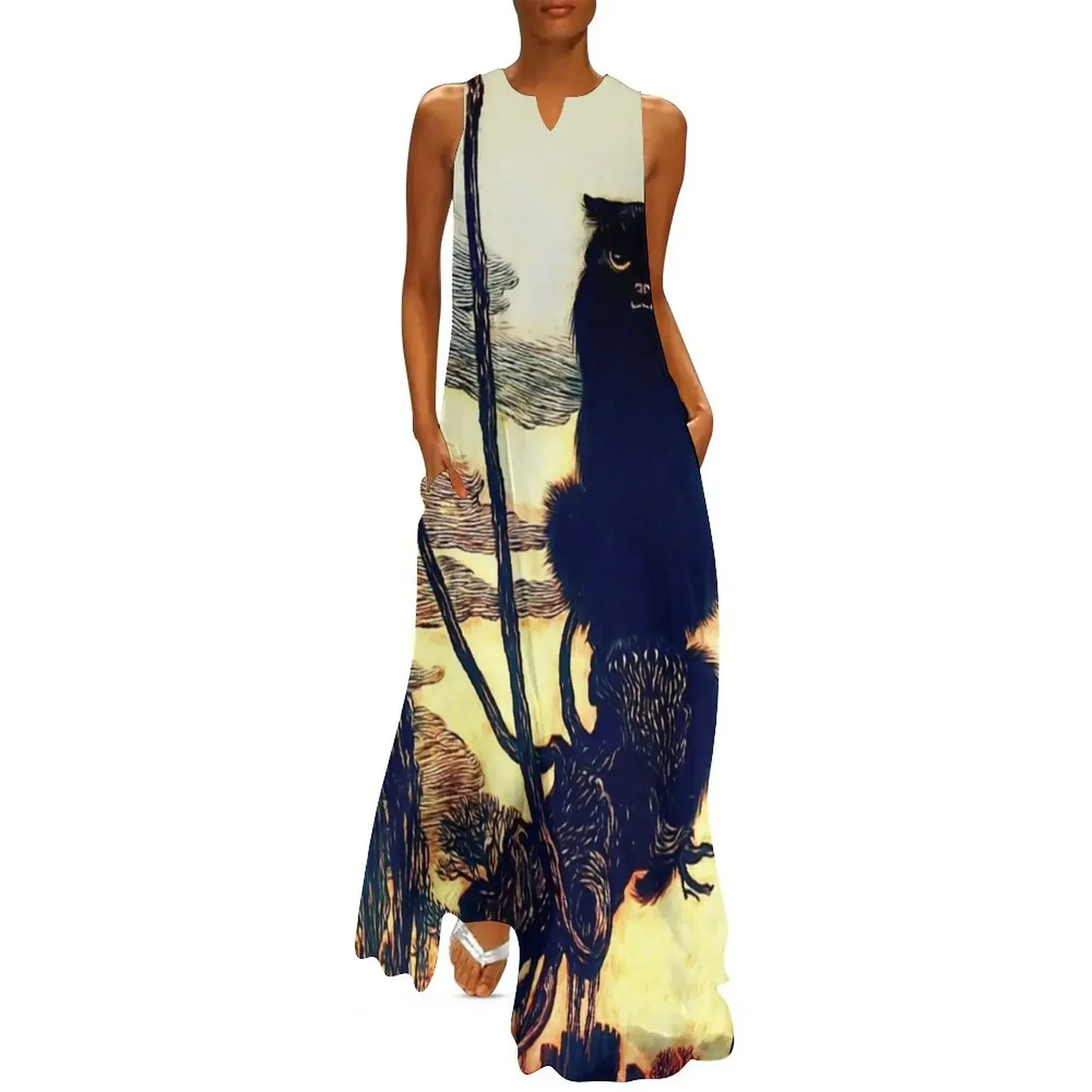 

Black Cat by Arthur Rackham - Vintage Art Long Dress evening dress women Long dresses fairy dress