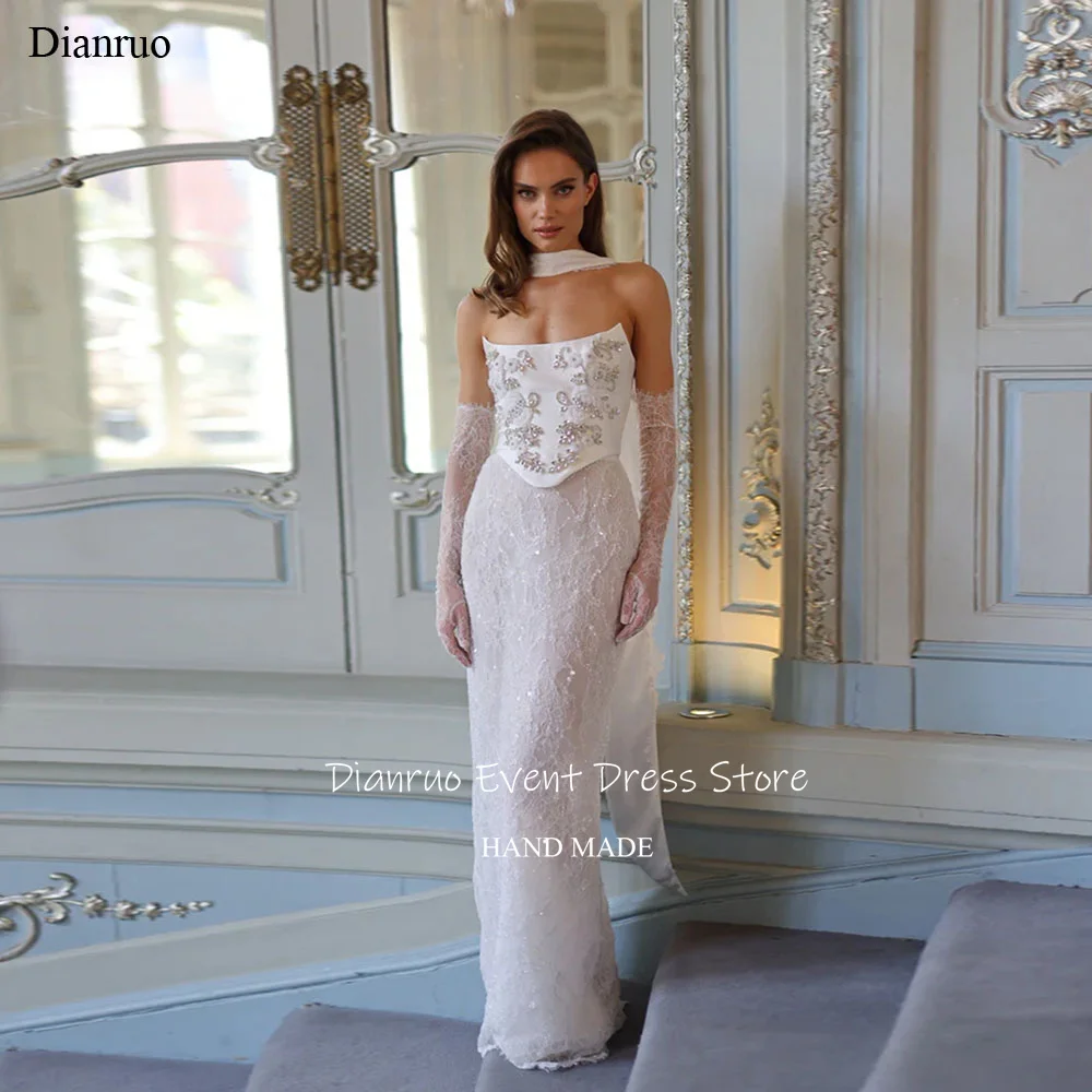 

Dianruo Trumpet Sweetheart Wedding Dresses Luxury Split Robe De Mariée 2025 Lace Sequined Floor Length Bride Gowns Customized