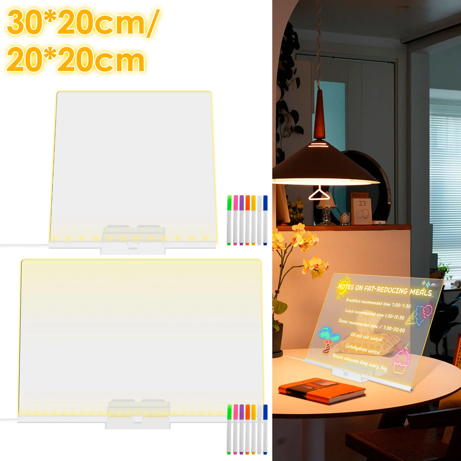 

Акриловая доска для сухого стирания с цветной подсветкой Доска для сухого стирания с регулируемой подставкой, светодиодная доска Белая доска с 14 ручками