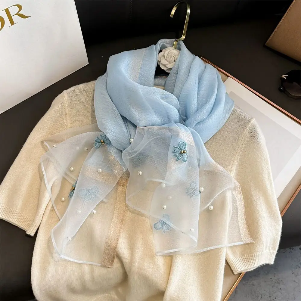 

Headkerchief Korean Thin Silk Scarf Elegant Luxury Women Hijab Shawls Bow Solid Color Lace Scarf Wraps Lady
