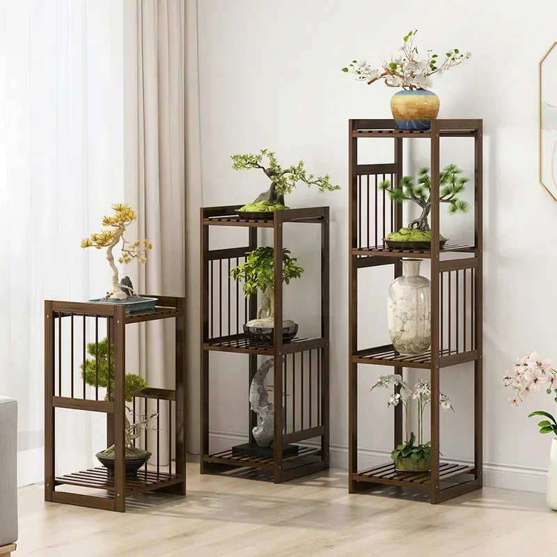 

Multi-layer Chinese Antique Bamboo Flower Shelves Structure High Fence Vintage Plant Stand for Home Decor Classic Rack