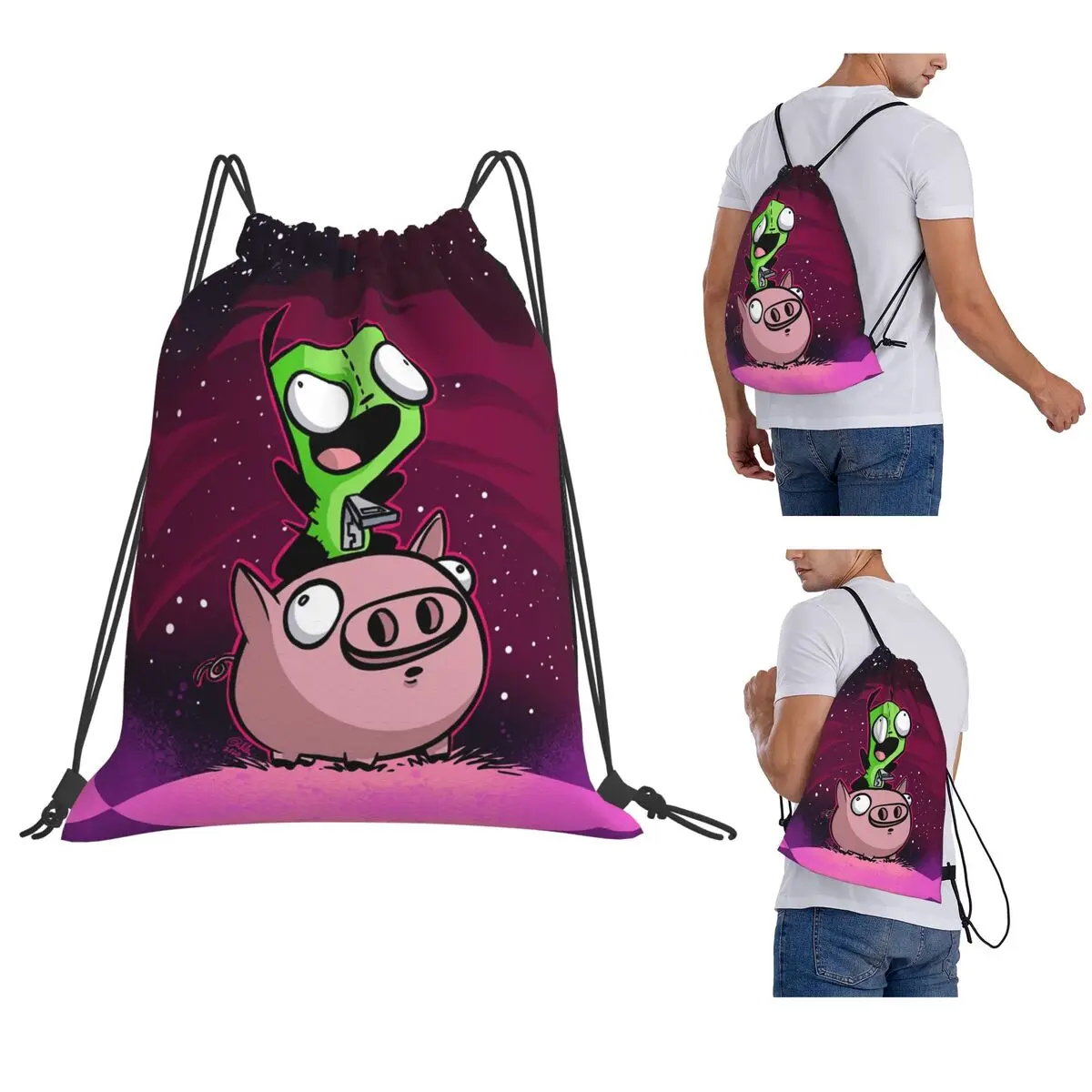 Space Pig Autographed Print Etsy Backpacks Multi-function Drawstring Bundle Pocket Sports Bag Book Bags for Travel School