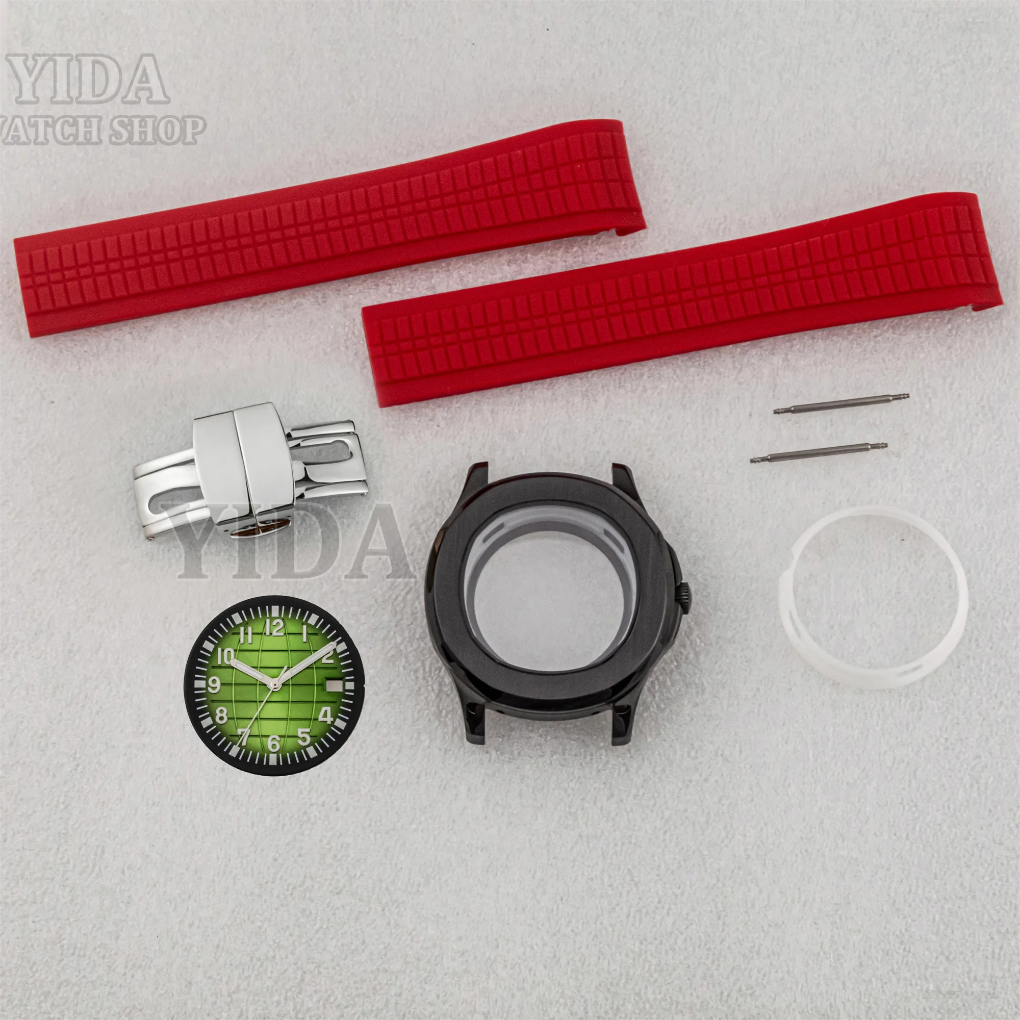 NH35 Black Watch Case Dial Rubber Red Strap Green Luminous Hands for AQUANAUT Nautilus NH36 Movement Replace Mod Repair Tools