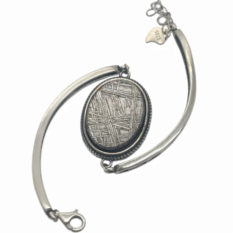 Gibeon Meteorite Statement Bracelet Natural Iron Meteorite Oval Slice Metal Frame Outer Space Rock Jewelry Bracelet L8