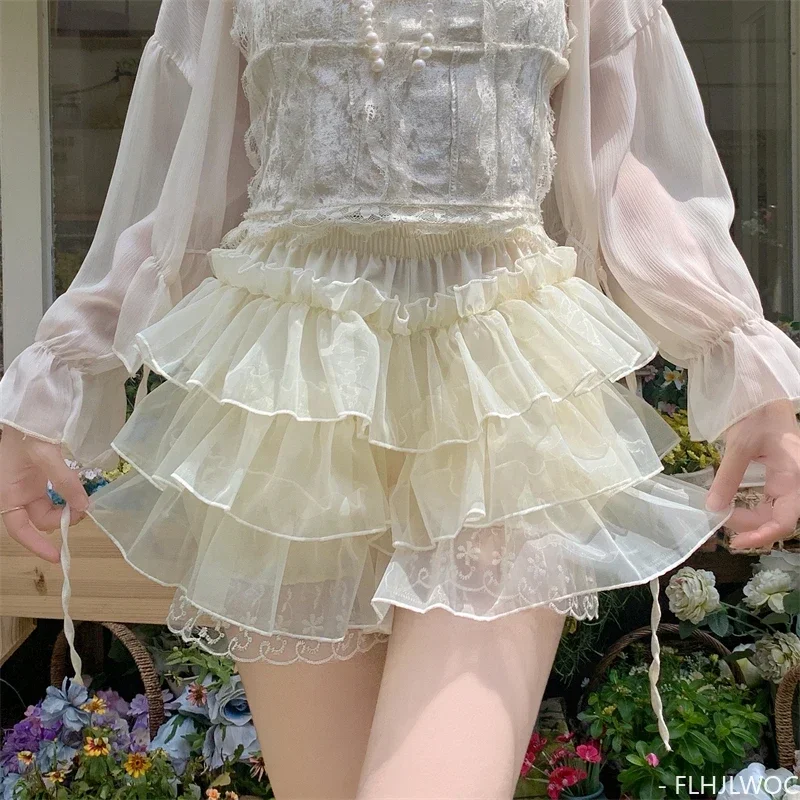 Bloomers lolita estilo meninas aniversários bonito doce japão sexy pura malha renda data princesa renda abóbora lanterna puff shorts
