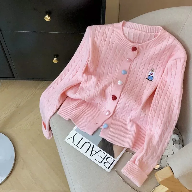 Neue Herbst Winter Bestickte Süße Strickjacke frauen Neue Schlanke Weiche Wachsartige Pullover Mantel Weibliche Lose Pullover Dame Tops