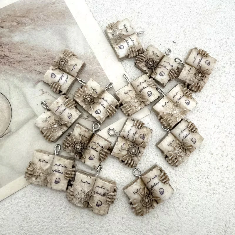 7pcs/Pack Resin Halloween Witch Notebook Charms Pendants, Suitable for DIY Jewelry Making, Keychain Handmade Accessories
