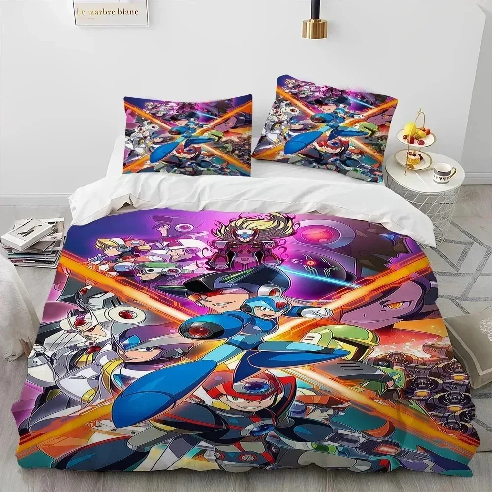 Rockman Megaman Game Cartoon Comforter Bedding Set,Polyester Quilt Cover Pillowcase,king Queen Size Duvet Cover Bed Set