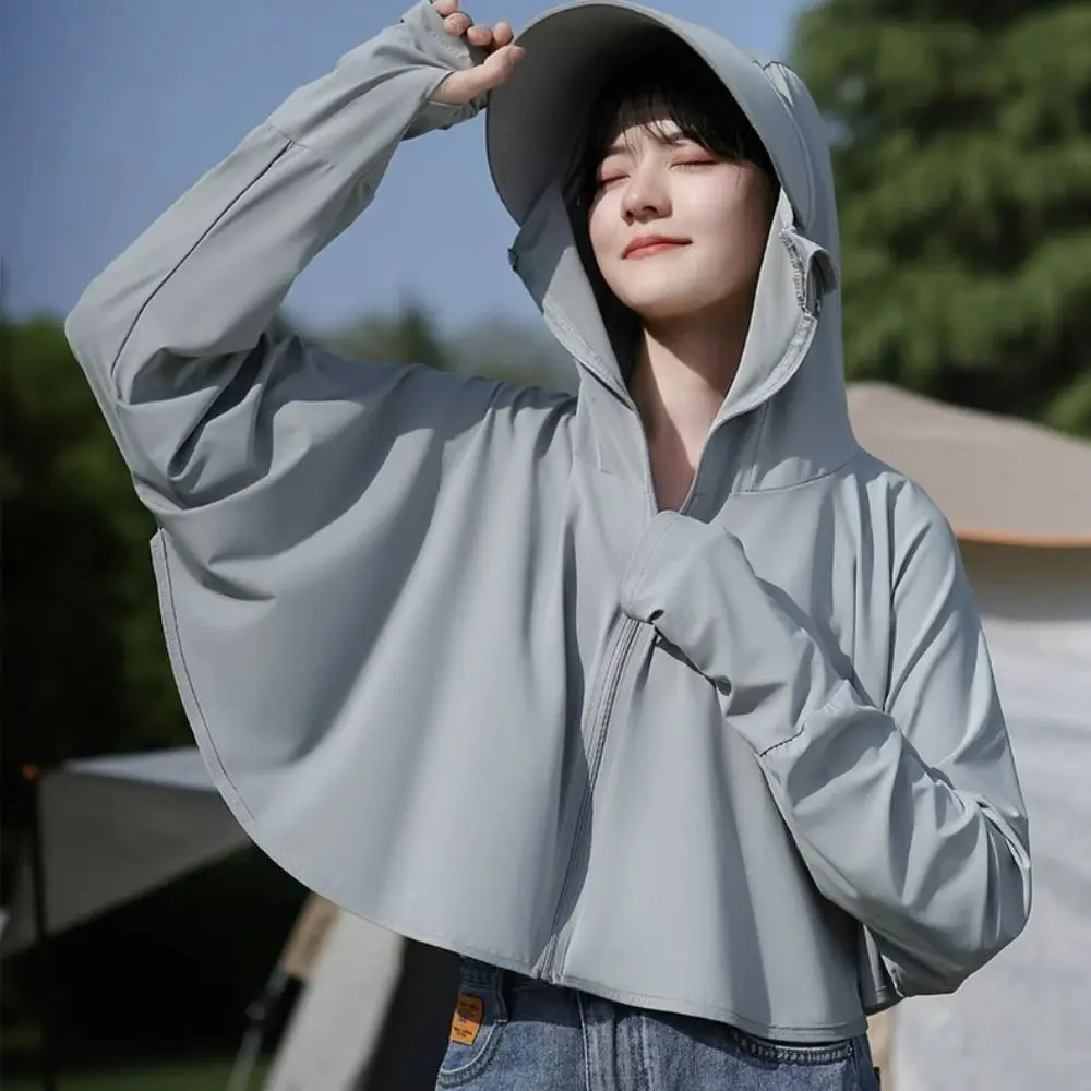 

Solid Color Sunscreen Hoodie Long Sleeve Large Brim Hat Summer Sunscreen Shawl Arm Sleeves Cloak Sun Protection Clothing Ladies