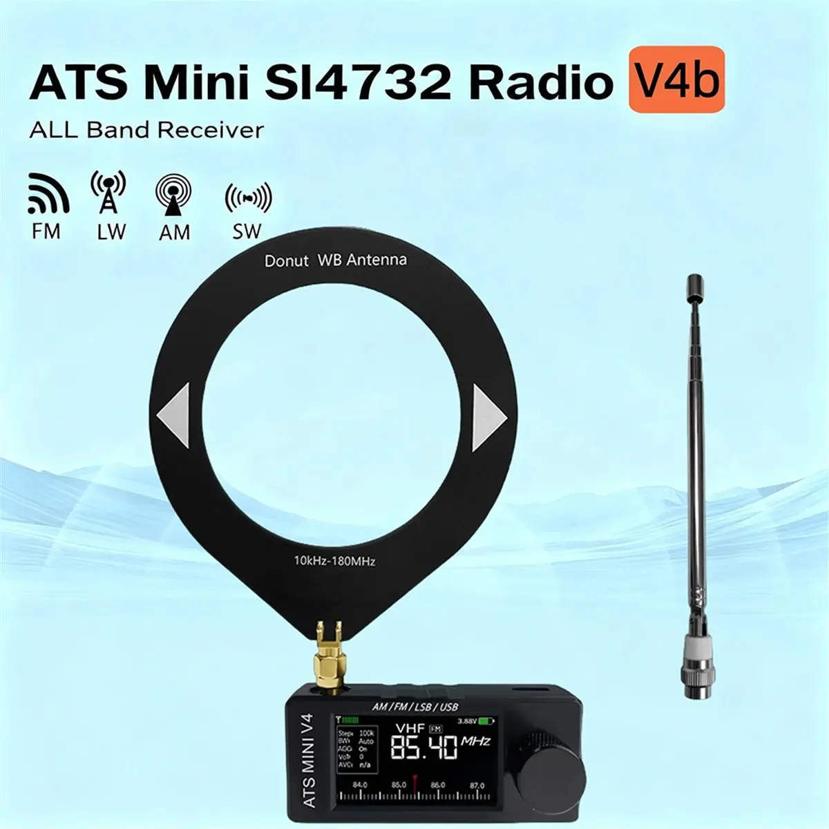ABGN Metal Shell V4b ATS MINI SI4732 Radio All Band FM AM SSB LSB USB with Built-in Hi-Z Headphone Amplifier Circuit view 3