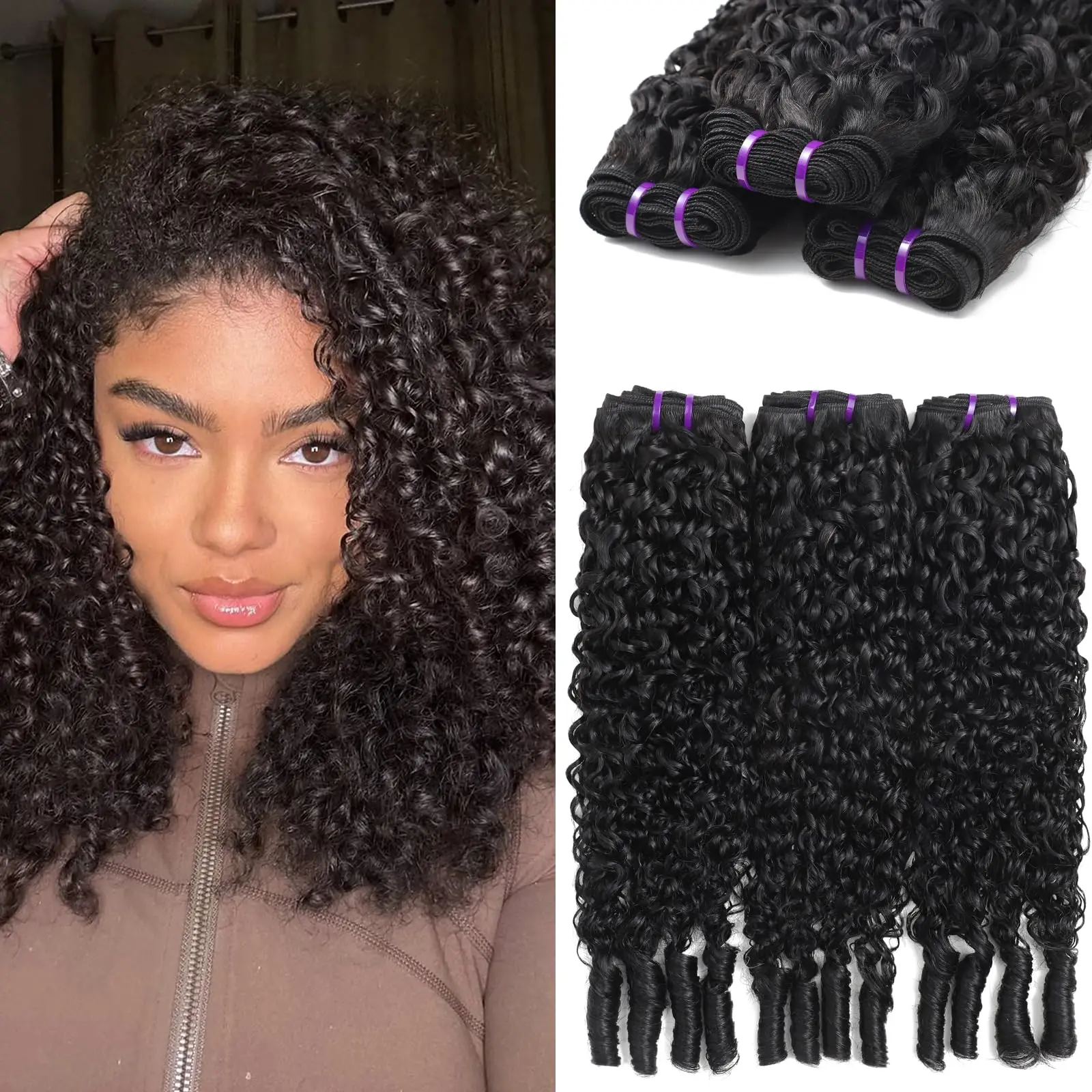 البورمية مجعد الشعر حزم عابث مجعد حزم الشعر البشري عذراء المياه موجة الشعر البشري حزم المحيط دوامة مجعد #1