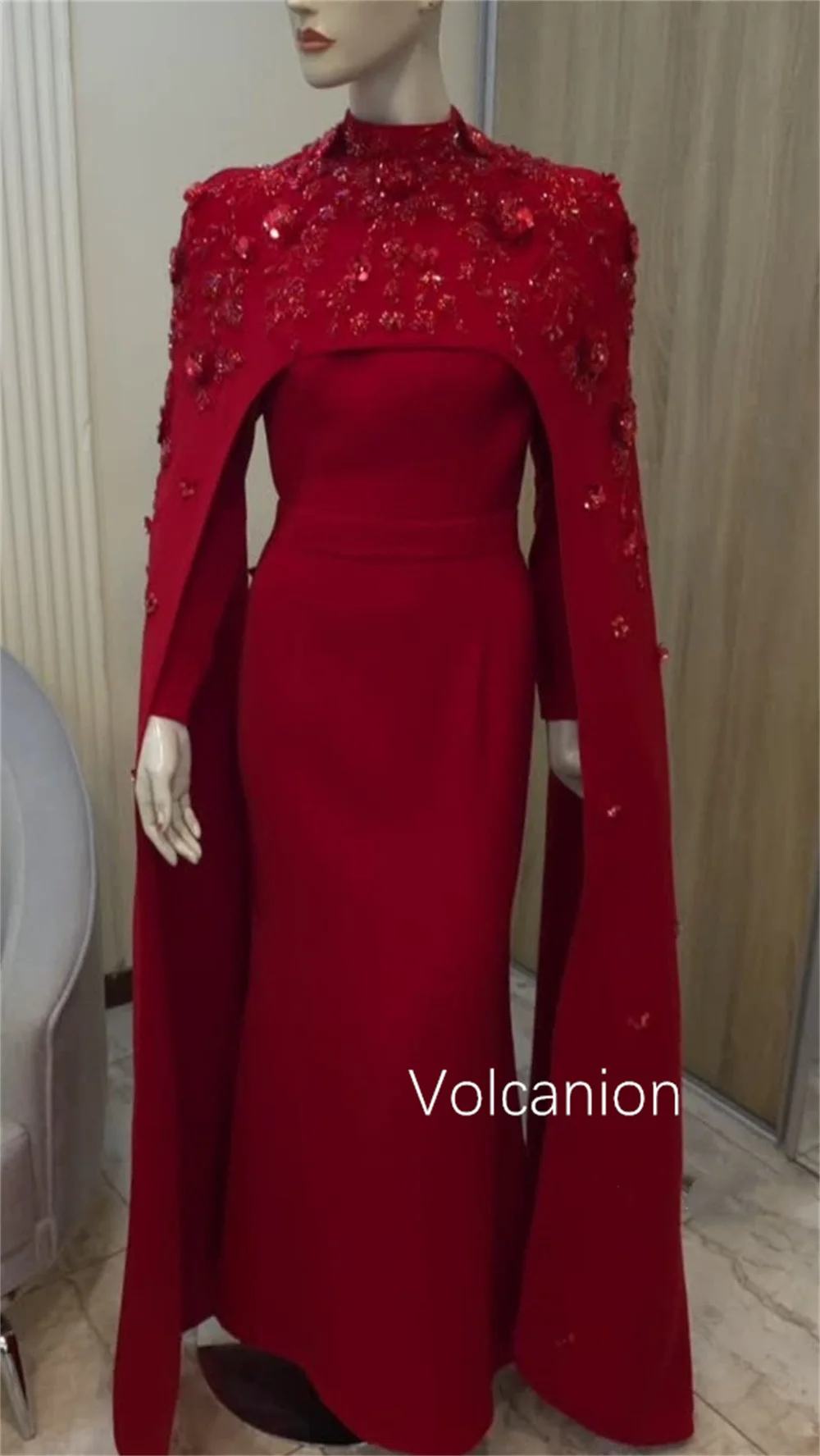 تخصيص جيرسي حجر الراين الديكور البوق عالية الياقة فساتين متوسطة الطول مناسبة مخصصة كلاسيكية ريترو رائعة