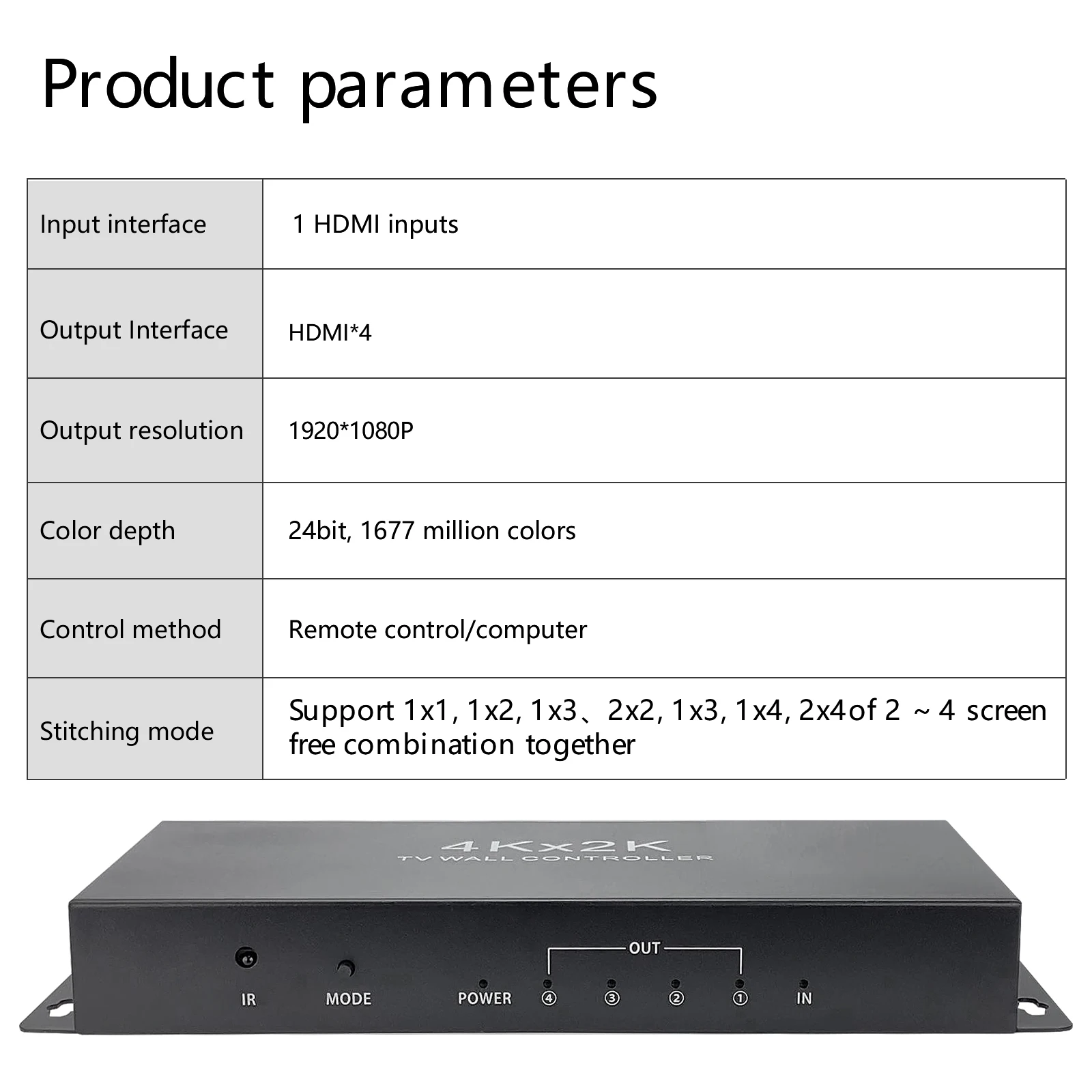 2x2 Splicer 4K Video Wall Controller For HDMI Processor MultiScreen Stitching 1080P 60Hz 1In 4Out 4 Screen TV Splicing 180° Flip