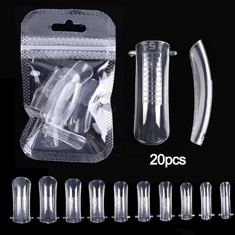 20/100Pcs Quick Building Nail Mold Tips For Acrylic Nails Clear Fake Nail Art Molds Nail Extension Builder Mold Manicure Tool