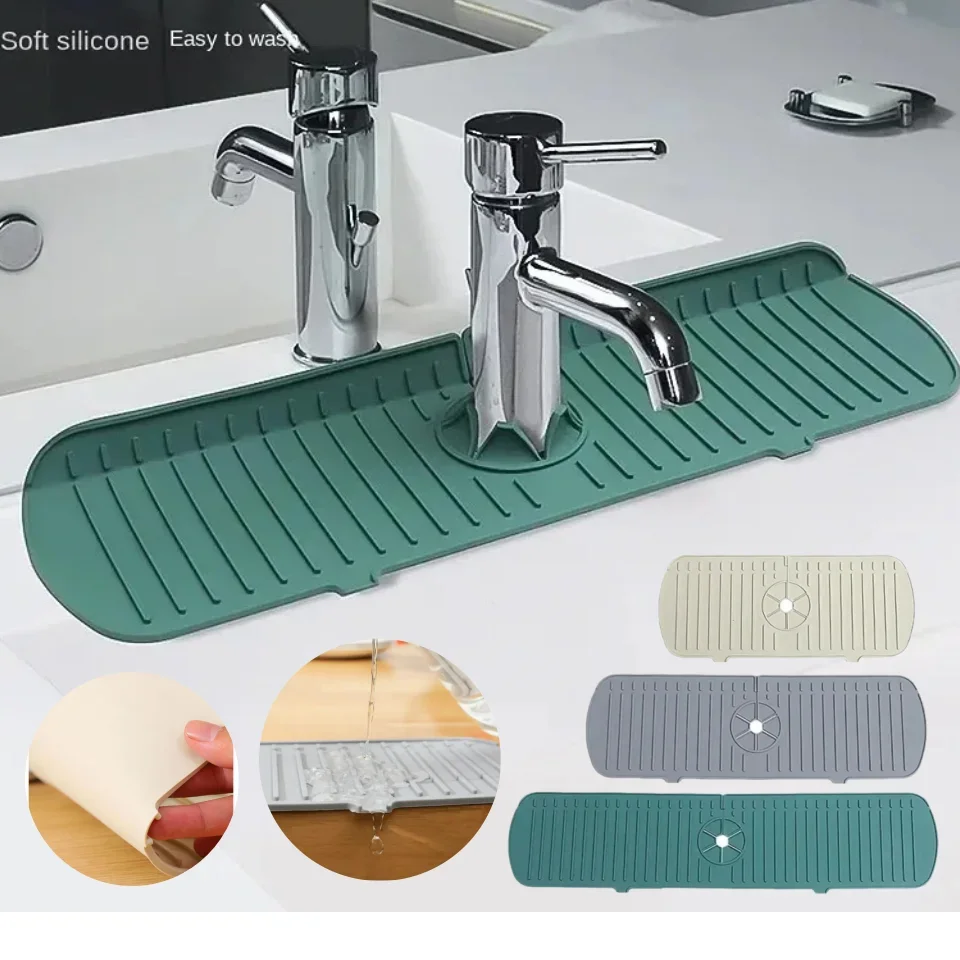 

Kitchen Faucet Splash Pad Silicone Sink Faucet Splash Guard Mat Sponge Drain Pad Countertop Protector for Kitchen Bath Gadgets