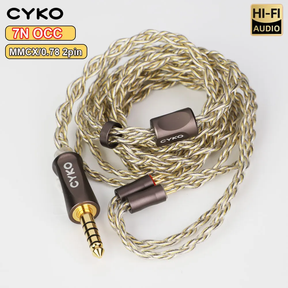 CYKO HiFi Iem Cable 7N OCC Update Earphone Cables 3.5mm 4.4mm MMCX 0.78 2pin Gold-plated Jack Headphones Wired イヤホンケーブル