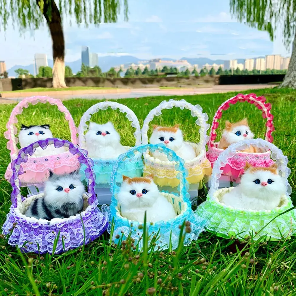 New Plastic Flower Basket Cat Children's Toys Gift Cat Ornament Souvenirs Simulation Cat Toy