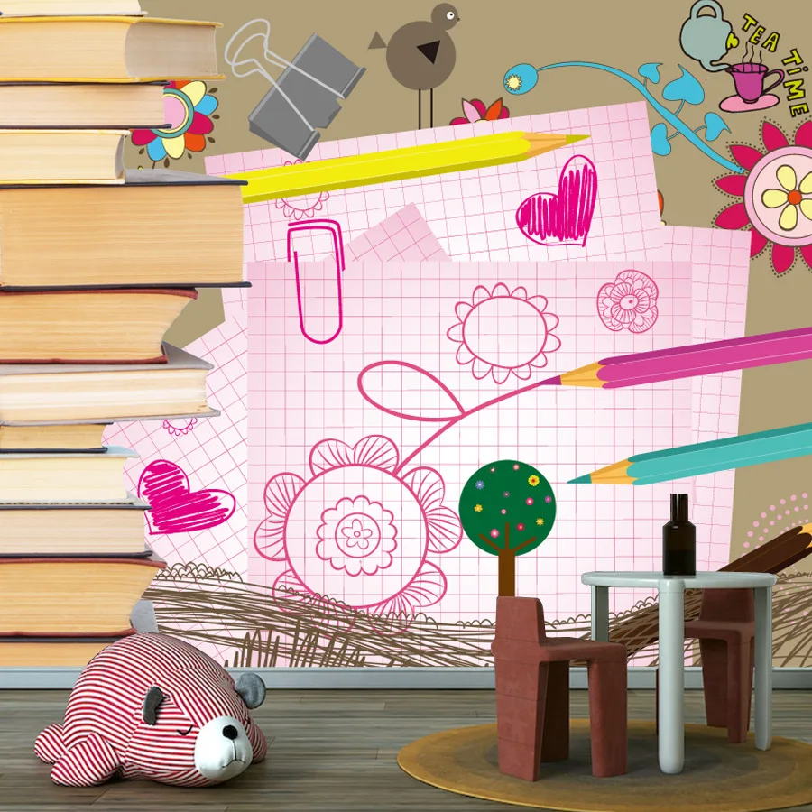 

Cartoon Books Drawing Easy to Apply Peel and Stick Wallpaper for Living Room Wall Papers Home Decor Nursery Kids Baby Bed Mural