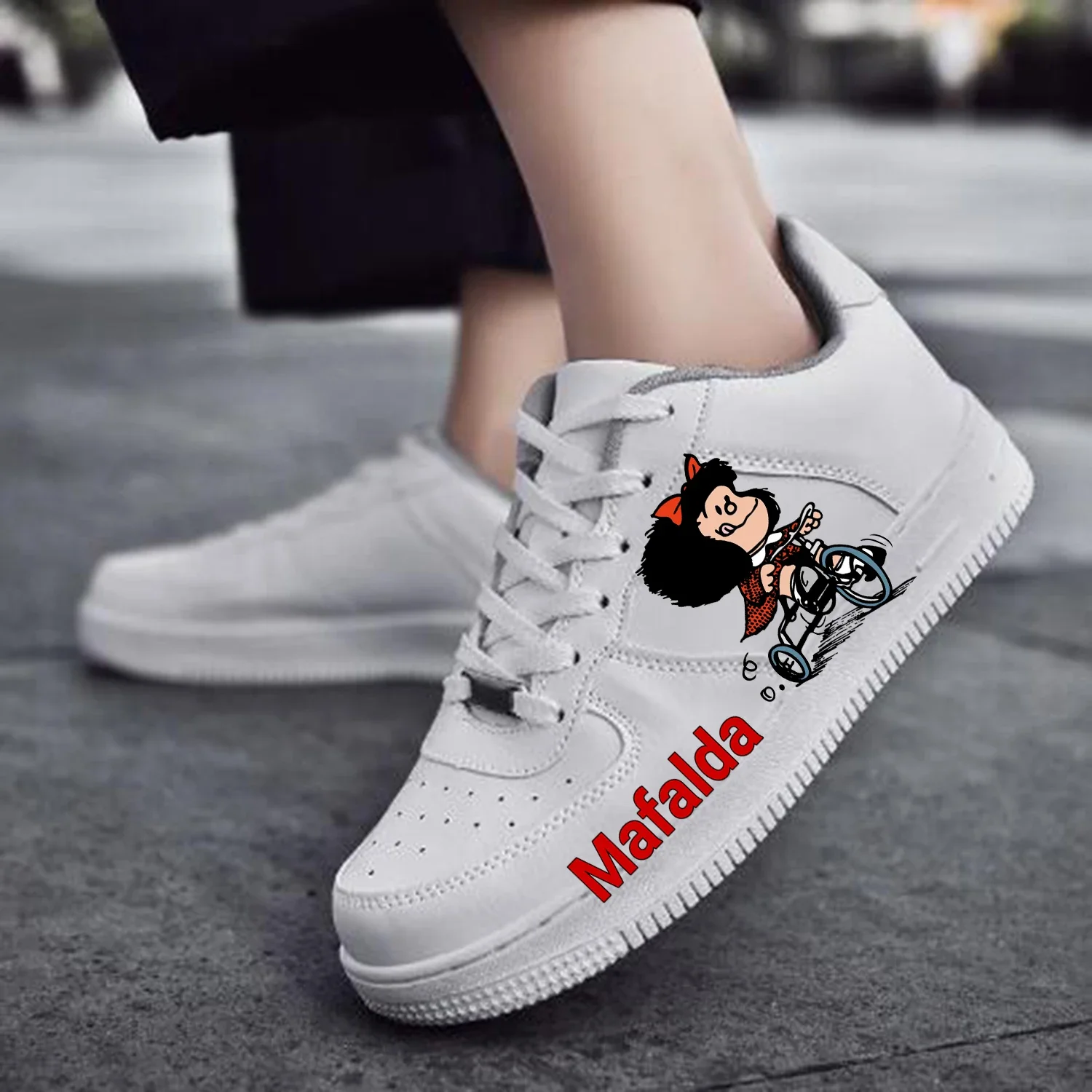 Papel de desenho animado masculino e feminino Mafalda Lace-up Mesh Sneakers, alta qualidade, tênis da força aérea, tênis esportivo, sapato personalizado