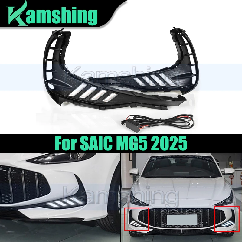 

1pair LED Daytime Running Light For SAIC MG5 2025 DRL Day Light Foglamp Frame Fog lamp Turn Signal Light