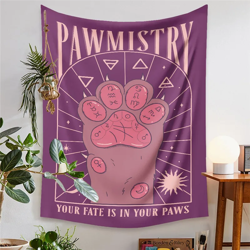 Tarot Cat Paws Tarot Tapestry Witchcraft Tapestry Bohemian Style Home Decoration Hippie Mattress Girls Dorm Room Decor