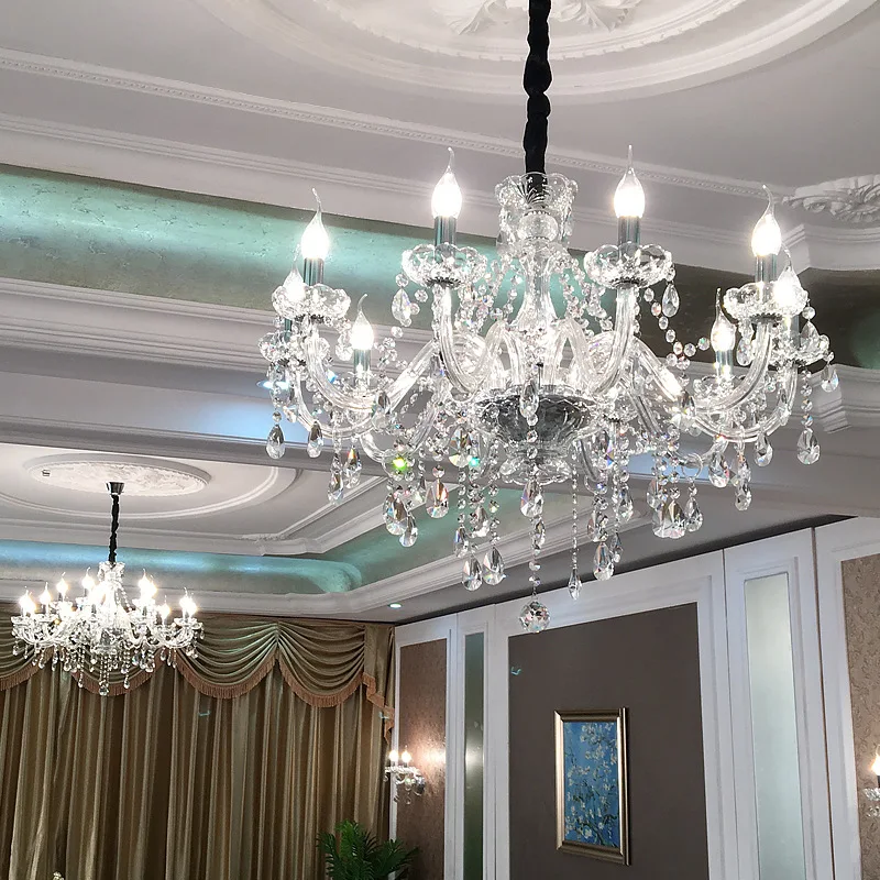 European Luxury Crystal Chandelier Dining Living Roomvilla Apartment 6 Head Candlelight Droplight Bedroom Glass Pendent Lamps