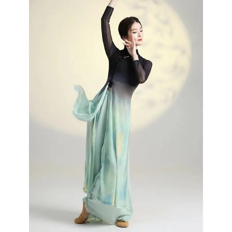 Klasyczny taniec ubrania kobiety Cheongsam Charm włóczka odzież chiński Folk taniec występ na scenie ćwiczyć stroje codzienne ubrania