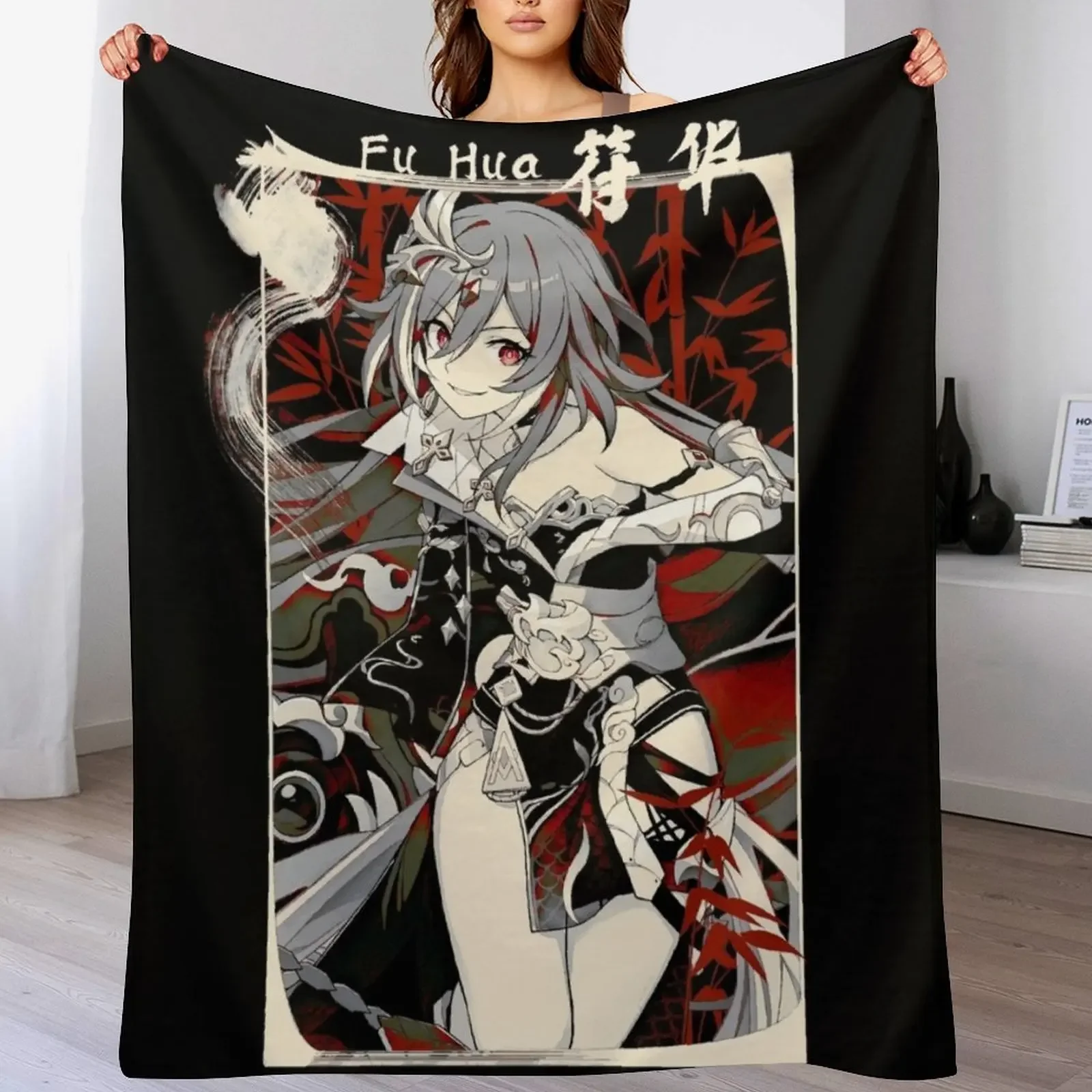 Red Bamboo Leaves Throw Blanket No Pilling Soft Warm Blanket for Bed