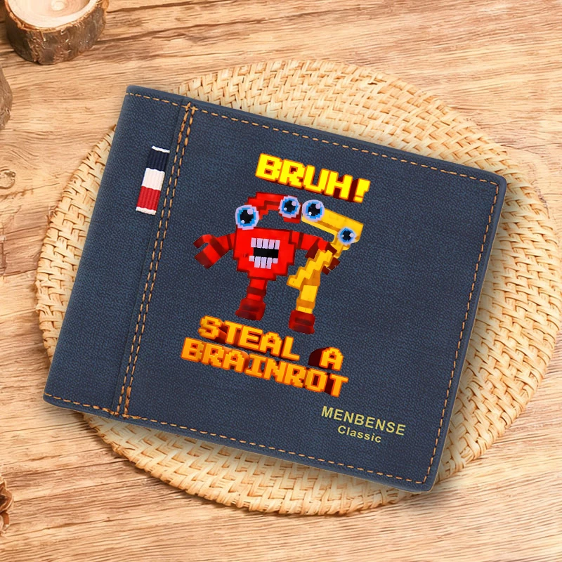 Steal A Brainrot Men's Wallets Anime 67 Six Seven Folding ID Card Holders Fashion PU Leather Retro Short Kids Coin Purses Bags