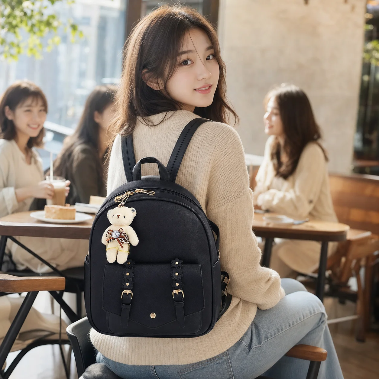 Casual Fashionable PU Material Backpack for Women 2023 Summer New Style Match All Leisure Small Backpack for Middle