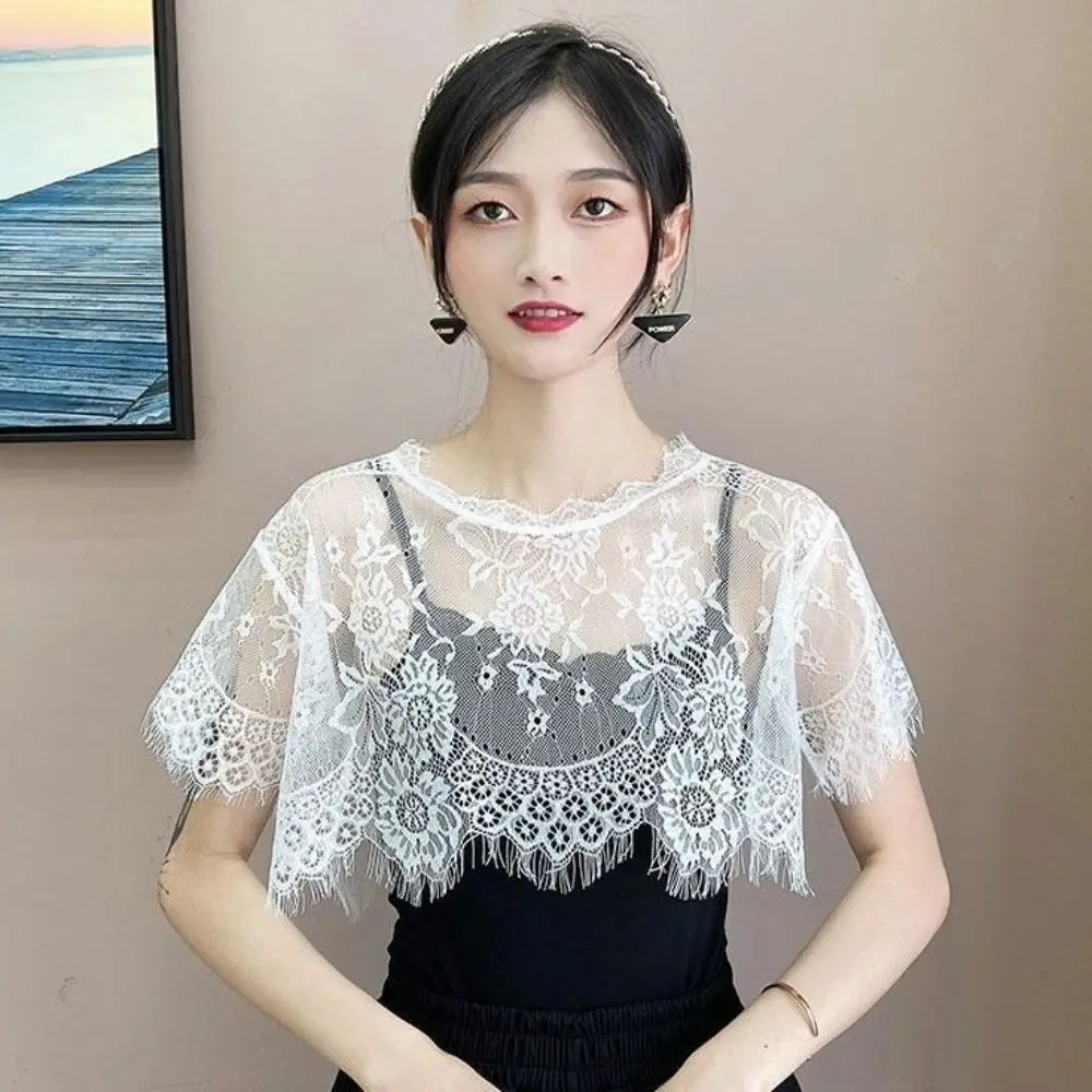 Women's Cape Petal Fake Collar Female Lace Shawl Detachable White Black Hollow Out Shawl Fake Collar Cape Clothing Accessories