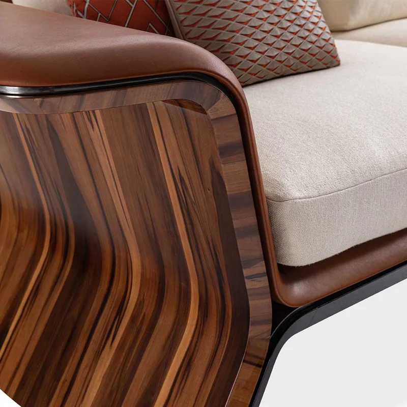 Solid wood sofa top layer cowhide villa living room leather high-end atmosphere simple