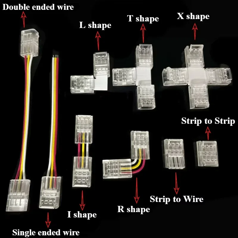 8mm 10mm 2Pin 3Pin 4Pin 5Pin 6Pin 12mm IP20 IP65 LED Strip to Strips or Line Quick Connectors Extension Wire Terminal Connectors