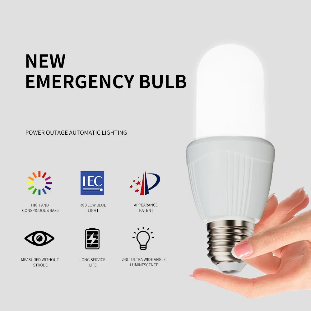 LED Rechargeable Emergency Bulb 18500 Battery 85- 265VD Portable Spotlight Smart Home Patio Bedroom Ambience Emergency Bulb