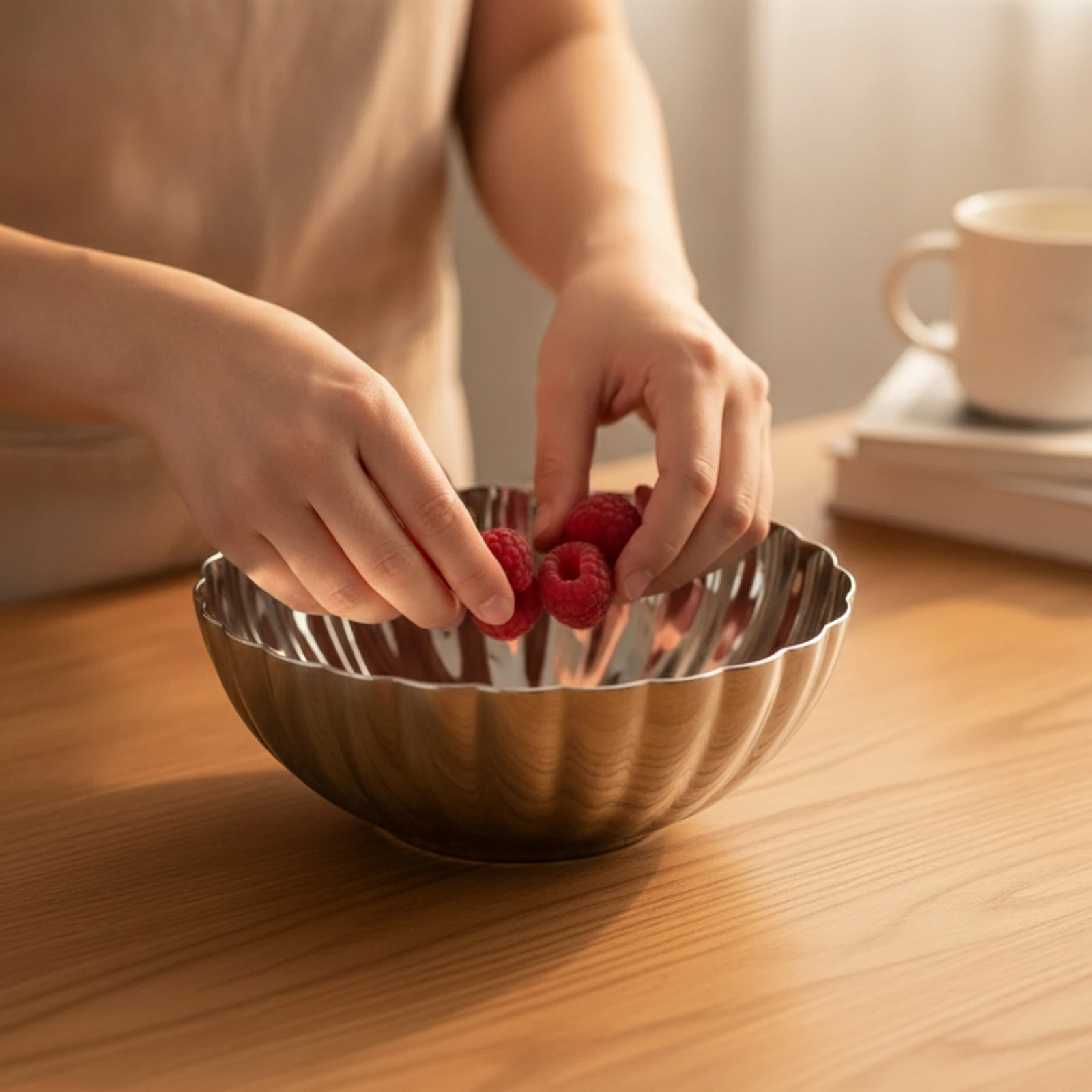 Stainless Steel Fruit Bowl Countertop Scalloped Rim Fruit Bowl Storage Holder Elegant Eye-Catching for Kitchen Counter