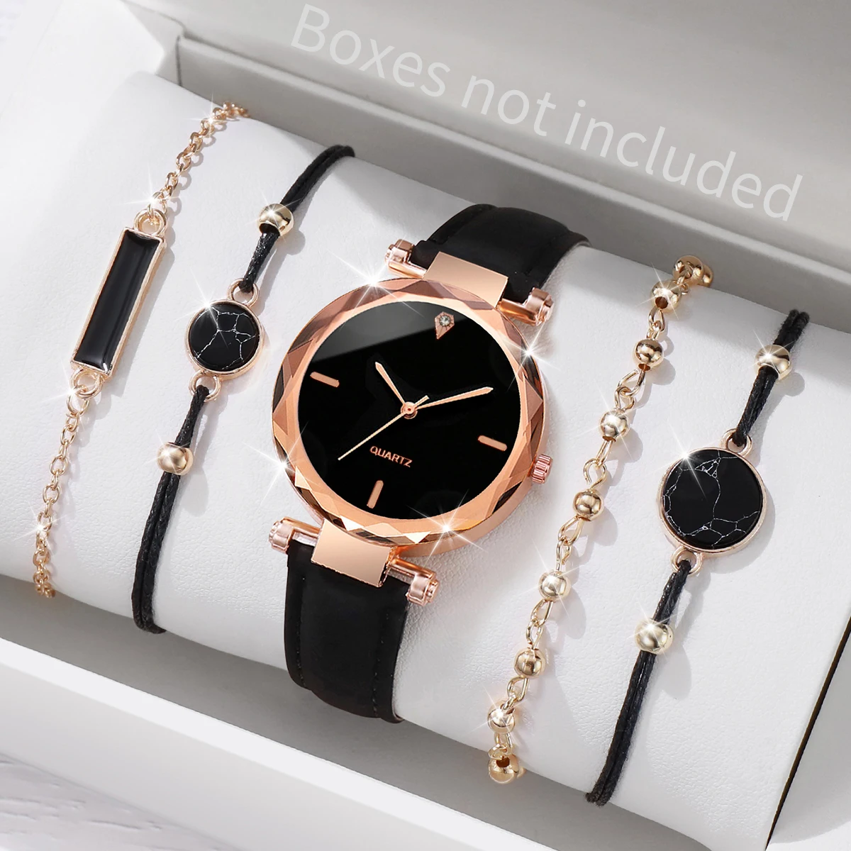 5PCS/Set Women Watches Fashion Leather Band Female Analog Quartz Watch Bracelets Set Relogio Feminino Reloj Mujer（Without Box）