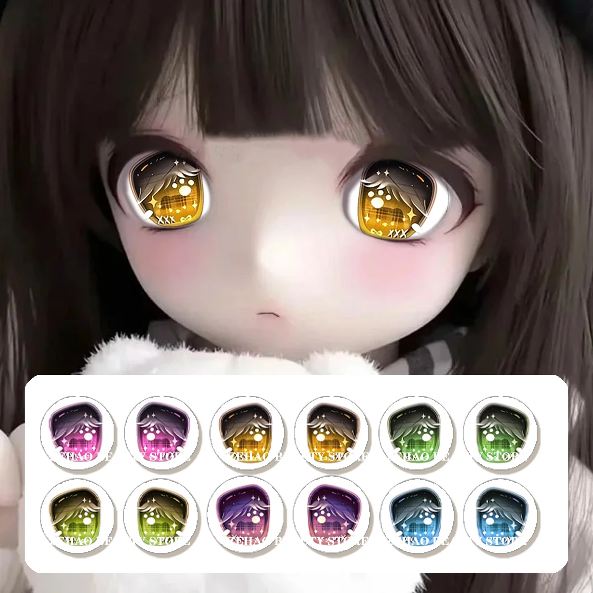 Blythe BJD Doll Glass Eye Chips 10MM-40MM Anime Plaid Girl Theme Doll Eyes Cute Cartoon Pattern Doll Replacement Eye Chips JD034