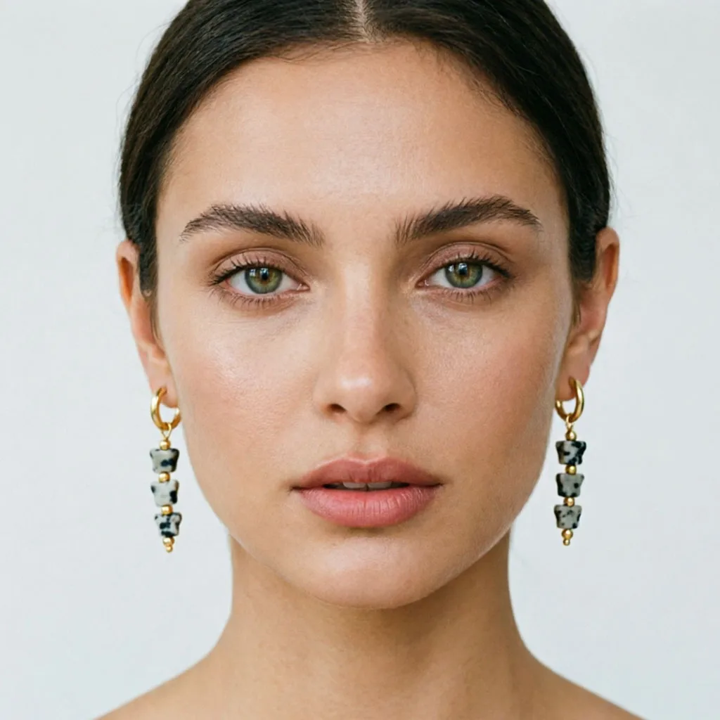 316L Edelstahl Creolen für Damen 2026 Natürlicher Jaspis Herz Mond Stern Anhänger Ohrringe Böhmischer Schmuck – Detail 3