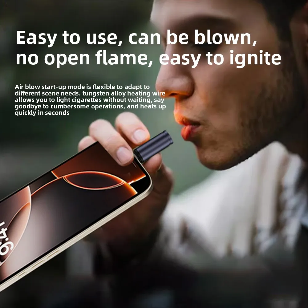 Type C Cigarette Lighter USB C Adapter Blow Ignite Auto Shut Off Portable For Outdoor Air Travel Safety No Flame Lighter