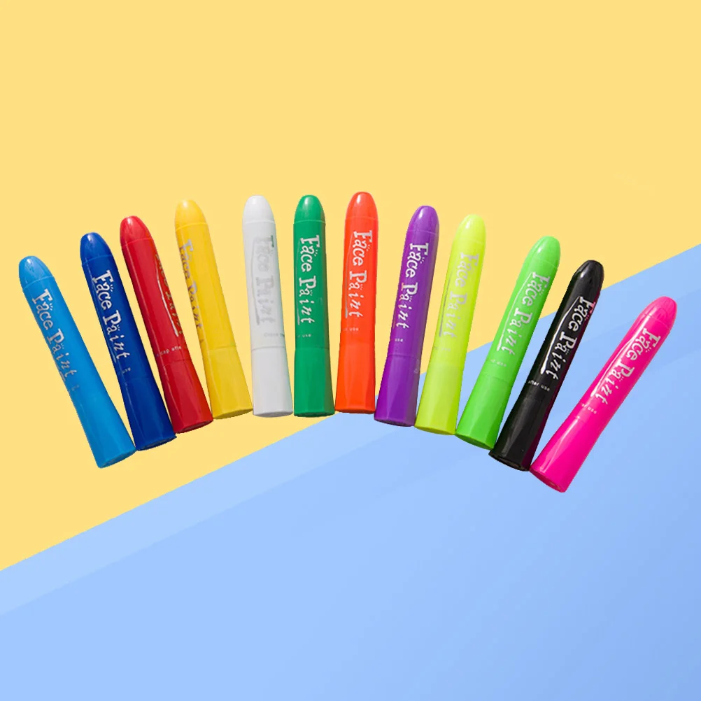 Juego de crayones de pintura facial de 12 colores, palitos para colorear lavables y brillantes para cara y cuerpo para adultos, accesorios de maquillaje para eventos y fanáticos