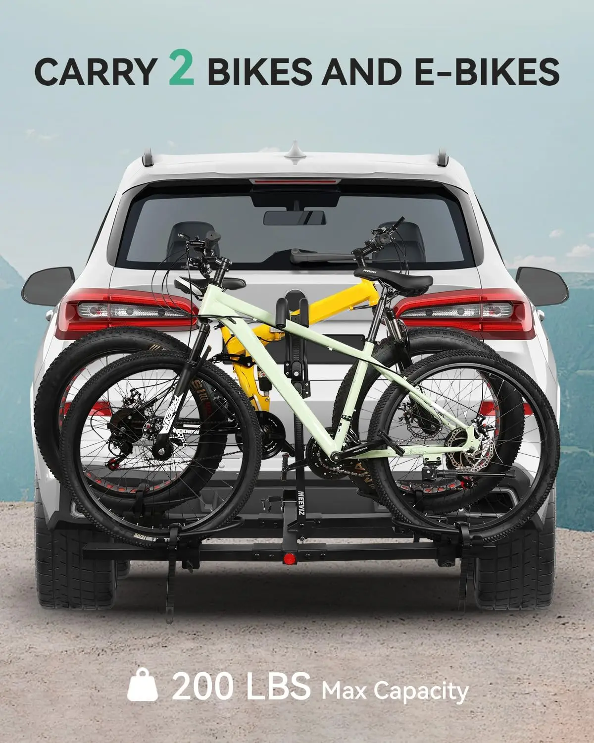 Hitch Bike Rack for 2 Bikes, Fits Cars Trucks SUVs RVs Trailers, Holds Fat Tire Mountain Electric Bikes - 200 lbs Capacity