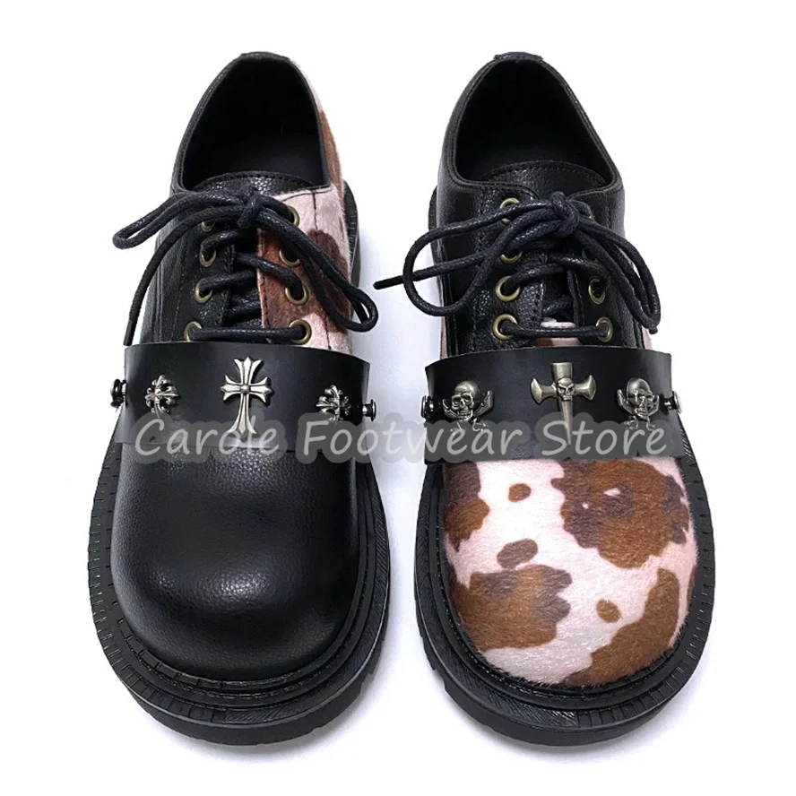 Gothic Style Skull Decor Mixed Color Men Derby Shoes Chunky Bottom Heigh Increasing Lace-Up Loafers Male Outside Dress Oxfords view 5
