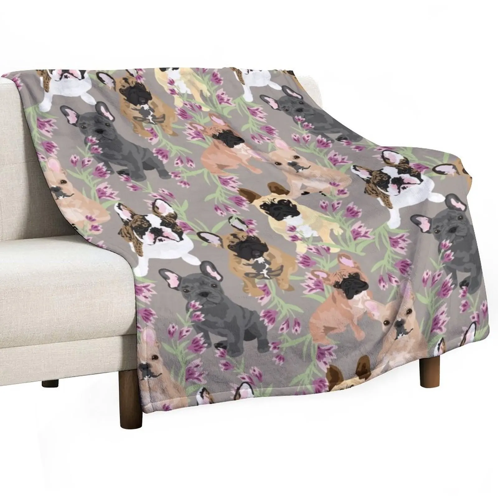 بطانية رمي الزهور من Frenchie، بطانيات زخرفية ثقيلة ذات شعر دافئ