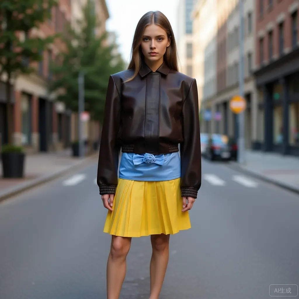 

Лето 2026, плиссированная юбка-миди трапециевидной формы, цветной блок, горчично-желтый небесно-голубой атласный пояс с 3D цветочным украшением на заказ